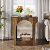 Table d'appoint étroite en bois convertible moderne en forme de C, marron et noir, pour chevet et table basse, portable