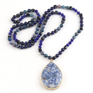 Fashion Women's Body <strong>Boho</strong> Customized Jewelry 6mm Natural Stone Knotted Crystal Glass Beads Gemstone Drop Pendant <strong>Necklace</strong> - Product Image 3