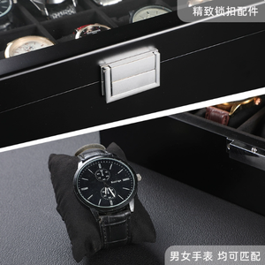 透明なガラス天窓、マルチグリッドフランネルライニング付きハイエンドブラック無垢材時計収納ボックス - Product Image 4