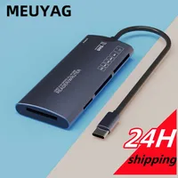 Lector de Tarjetas Multifunción MEUYAG 6 en 1 USB 2.0/Tipo-C, Adaptador de Tarjetas de Memoria SD/TF/XD/CF/M2, Puertos USB Tipo-C para Transferencia de Datos