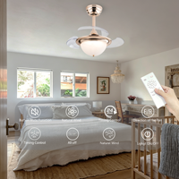 Ventilateur de plafond moderne silencieux de 28 pouces avec moteur DC, éclairage LED en fer, télécommande et 6 vitesses, montage discret pour salon