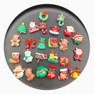 100Pcs/Lot Christmas Theme Slime Charms Xmas Tree Snowman Candy Cane Gift Box Stocking Flatback Resin Cabochons For Crafts DIY