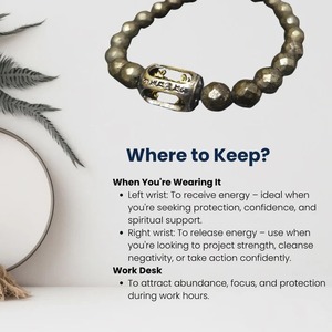 Pyrite <b>Crystal</b> <b>Bracelet</b> for Men & Women – With Vajra Symbol & Om Mani Padme Hum Mantra Charm - Product Image 4