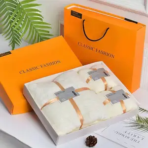 Bath Towel 100% Coral Velvet Deluxe Bath Towel Set Luxury Hotel Custom Gift Box