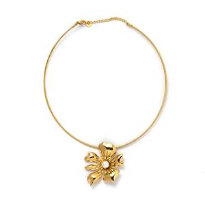 Collar de moda tipo gargantilla, chapado en oro, de acero inoxidable, con colgante de flor y perla central, joyería llamativa para mujer. - Product Image 1