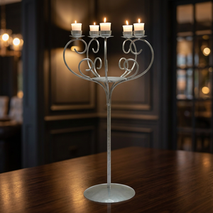 5 Tealight Silver Iron Candelabra <b>Tall</b> Decorative <b>Candle</b> <b>Holder</b> Nordic Home Decoration - Product Image 2