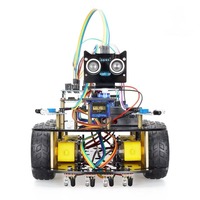 UNO R3 ZYC0043 Kit Educativo de Coche Inteligente con Cuatro Ruedas, Ultrasonido, Infrarrojos, Evitación de Obstáculos y Seguimiento de Líneas