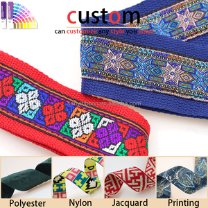 สายกีตาร์โพลีเอสเตอร์แบบปรับได้50มม. สไตล์วินเทจทนทานปลายหนังออกแบบโลโก้แบบพกพาสำหรับกีตาร์เบสอะคูสติก - Product Image 3