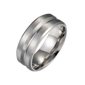 Waterproof Fashion PVD Plating <b>Black</b> Tungsten Carbide Wedding Bands 8mm Central Groove Men's Trendy CE Certified Gift - Product Image 1