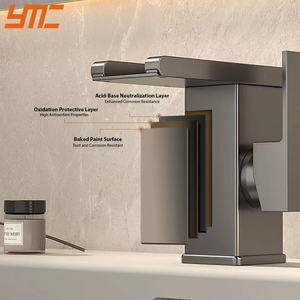 Grifo Mezclador de <span class=keywords><strong>Agua</strong></span> para Lavabo de Acero Inoxidable de Diseño Moderno YMC, Grifo de Lavabo Gris Mate Negro, Grifo de Ducha Dorado y Negro - Product Image 3