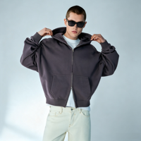 Sweat à capuche zippé personnalisé délavé à l'acide, patchwork, strass, broderie, coupe oversize et carrée, pour hommes, avec imprimé graphique