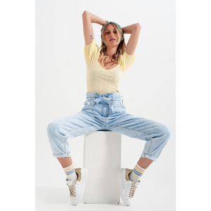 Jeans a gamba affusolata con vita a sacchetto in lavaggio vintage chiaro - Product Image 5