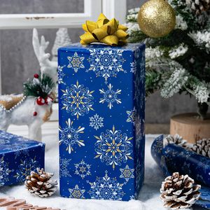 MAYPLUSS Christmas <b>Wrapping</b> <b>Paper</b> 17in X 33ft Navy Blue Snowflake Reversible Gold Reindeer Gift Wrap - Product Image 5