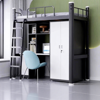 Lit superposé en acier avec bureau en dessous et échelle au sol, lit moderne pour dortoir et appartement pour étudiants