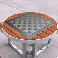 Ensemble de sièges d'extérieur modernes Table ronde en bois et cadre en acier antirouille avec 3 bancs intégrés pour les écoles et les jardins résidentiels