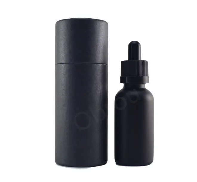 Botella de vidrio con gotero para medir, suero negro mate de aceite, esmerilado, 30ml, 50ml, 100ml, tubo de cartón, embalaje cosmético