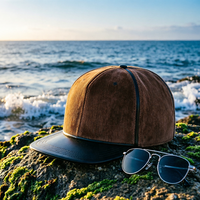 Gorra de béisbol de pana personalizada para exteriores, con visera plana de cuero PU, ribete y cierre snapback, estilo hip hop, en marrón y negro, al por mayor