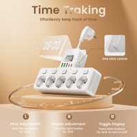 Multiprise EU 11 en 1 avec horloge, 5 prises AC, 3 USB, 2 Tapy-C avec protection contre les surcharges, matériau ignifuge pour la maison, le bureau et les voyages