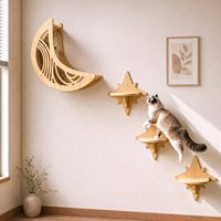Étagères murales pour chat Lune et Étoile, meubles modernes en bois à fixer au mur, pré-percés, avec découpes, hamac et marches de perchoir