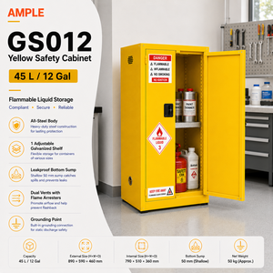 Gabinete de Seguridad para Almacenamiento de Productos Químicos de 45L (12 Galones), de Acero Amarillo, Puerta Única, para Líquidos Inflamables, Laboratorio, Proveedor OEM ODM - Product Image 3