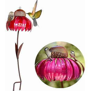 Support de mangeoire à oiseaux en métal durable en forme de fleur Cage à oiseaux en forme de fleur rose élégante Mangeoire à colibris suspendue pour jardin extérieur - Product Image 5