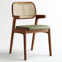 Chaise de salle à manger en rotin et bois massif avec coussins et dossier confortables beiges, design européen moderne pour la maison, le bureau et le bar à domicile