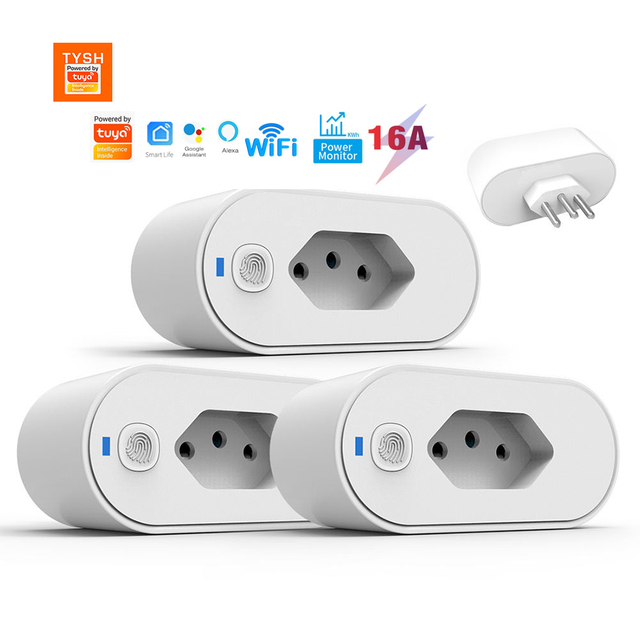 TYSH Tuya Wifi Brazil Brasil 16a App Remote Control Smart Socket Plug Work With Alexa and Google Home