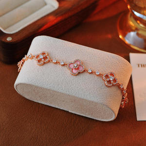Bracciale con Charm Floreale Placcato Oro in Lega, Regolabile con Zirconi, Braccialetti Portafortuna a Forma di Fiore per Donna, Regalo di Gioielleria - Product Image 5