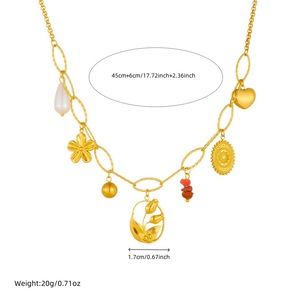 Gold Plated Stainless Steel Flower Oval Pendant Chain Necklace For Party Fashion Jewelry - Product Image 4