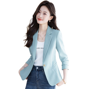 Blue Blazer For Women Solid Color Polyester No-Wrinkle Treatment Spring Autumn Style Petite Fit - Product Image 5