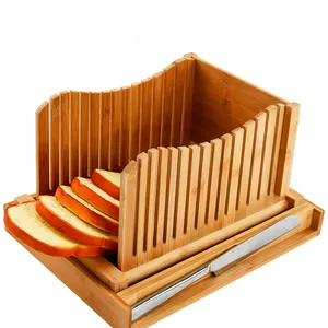 Zusammen klappbare 3 Scheiben Dicke Handbuch Bambus Holz Brots ch neider Anleitung mit langem Messer & Krümel Tablett für hausgemachtes Brot, Kuchen, Bagel