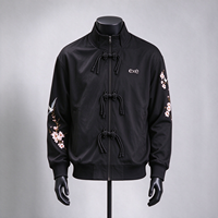 Jaket Bomber Satin Logo Kustom Pria Bordir Jaket Souvenir Gaya Jepang Streetwear Jaket Bomber Grosir OEM ODM