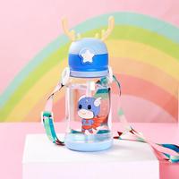 Bouteille d'eau portable pour enfants en plastique avec ventouses, motif dessin animé, grande capacité, pour l'extérieur, avec sangles.