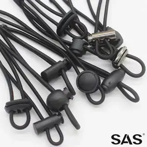 SAS New Custom Size Logo Jacket Drawstring Elastic Rope Cord Lock Plastic Cord Lock Stopper Black