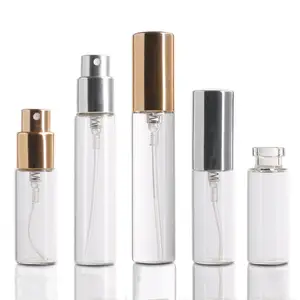 In stock aluminum gold lid crimp neck small spray bottle 5ml 10ml perfume refillable glass spray bottle