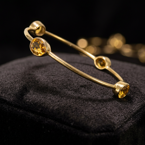 Handmade Gemstone <b>Bangle</b> <b>Bracelet</b> with Citrine Hydro Gems, Gold Plated Casual and Sporty <b>Bracelet</b> for Woman - Product Image 3