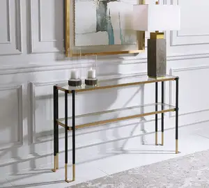 Modern Entryway Table Narrow Tempered Metal Frame Glass Sofa Table Long Console Table For Living Room