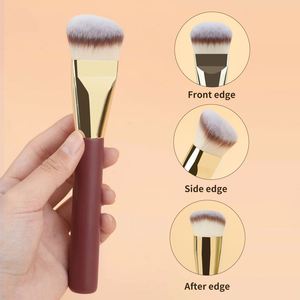 Half <b>Round</b> Wine Red Synthetic Hair Custom Logo Luxury Single Private Label Concealer <b>Brush</b> with Wood Handle for Cheek Use - Product Image 6