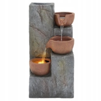 Fontaine d'eau extérieure Oniya avec jardinière et lumières LED, cascade en résine style pierre à plusieurs niveaux pour jardin, patio, véranda, cour
