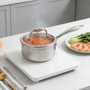 Casseroles à induction, casserole en acier inoxydable triple couche avec couvercle en verre - Product Image 3