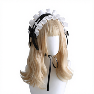 Accessoire de cheveux multi-usage en dentelle Lolita pour femme, style subculture japonaise noir et blanc, avec nœud papillon bleu, pour Comic-Con et tenue de femme de chambre - Product Image 1