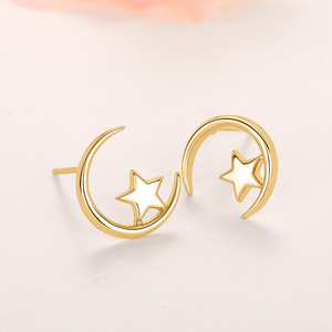 <b>Star</b> <b>and</b> <b>Moon</b> Stud <b>Earrings</b> for Women Minimalist Celestial Design Daily Wear Ear Accessories - Product Image 5