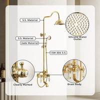 Ensemble de douche et robinetterie classique antique en titane doré et jade cyan, ensembles de douche et robinetterie vintage, mitigeur de douche et de bain