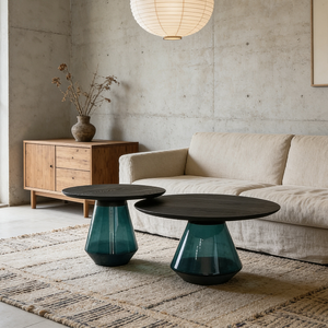 Juego de Mesa de Centro de Vidrio Moderno de Lujo, Estilo Nórdico, Tapa Redonda de Madera, Muebles de Sala de Estar, Mesa de Té Minimalista para Apartamento - Product Image 1