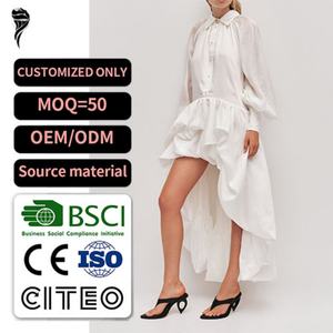 Vestido Largo Maxi Personalizado al por Mayor para Mujer, con Mangas Largas, Botones, Volantes y Dobladillo Asimétrico, para Fiestas y Eventos Nocturnos - Product Image 1
