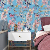 Mural Lukis 3D Bunga Tanaman Kain Nonwoven Wallpaper Eropa Perekat Sendiri untuk Kamar Tidur Ruang Tamu Latar Belakang TV Penggunaan Rumah Tangga