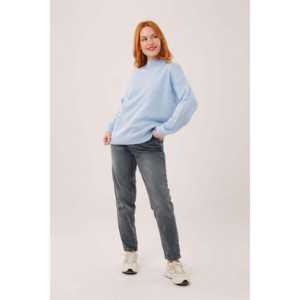 เสื้อสเวตเตอร์ถักสีน้ำเงินสไตล์มินิมอลสำหรับผู้หญิง แขนยาว ป้องกันขนร่วง คอริบ 16 กรัม แบบพื้นฐาน - Product Image 5