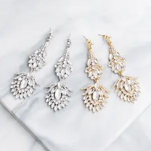 Bohemia Crystal Flower Wedding Earrings Bridal Women Drop Earrings for Bride Bridesmaids Party Jewelry Gifts