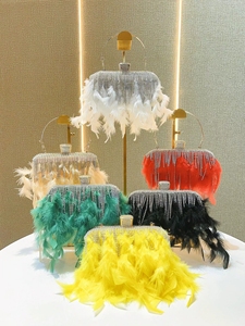 Bolso de Noche de Lujo con Plumas de Avestruz y Pedrería <span class=keywords><strong>para</strong></span> Mujer, Bolso de Mano con Asa de Metal <span class=keywords><strong>para</strong></span> Cena, Banquete, Fiesta - Product Image 6