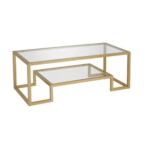 Mesa de centro de madera de uso multifuncional, mesa de centro con patas de vidrio y Metal